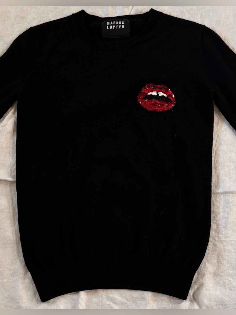 Markus Lupfer 100% Merino Wool Lara Lip Sequin Sweater Black XS